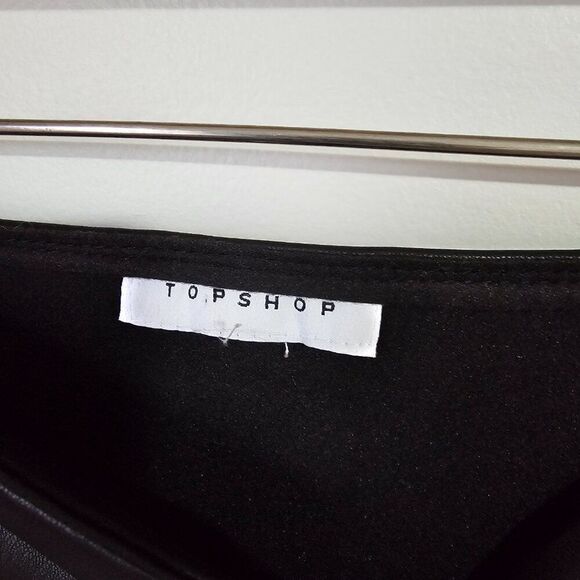 EUC TOPSHOP BLACK FAUX LEATHER TWISTED MIDI SKIRT SIDE SLIT SIZE 8 / SMALL - Picture 11 of 16